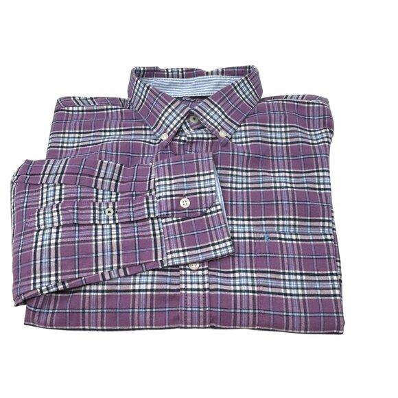 Izod Mens Purple Plaid Long Sleeve Button-Down Shirt - Size‎ XL - Picture 2 of 6